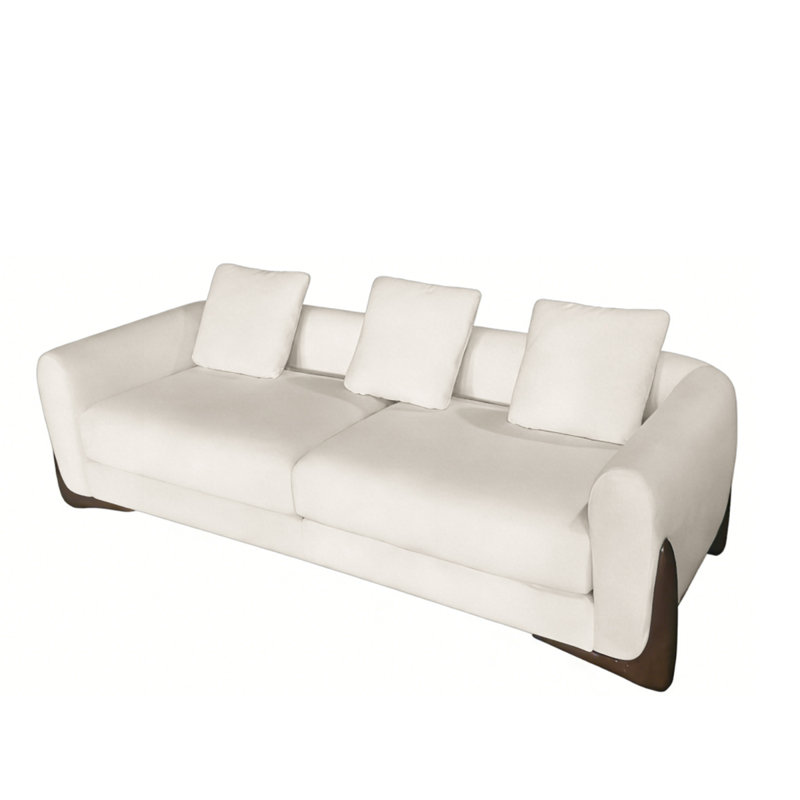 Canapé moderne en tissu de 83 po, structure en bois massif pour le salon, beige