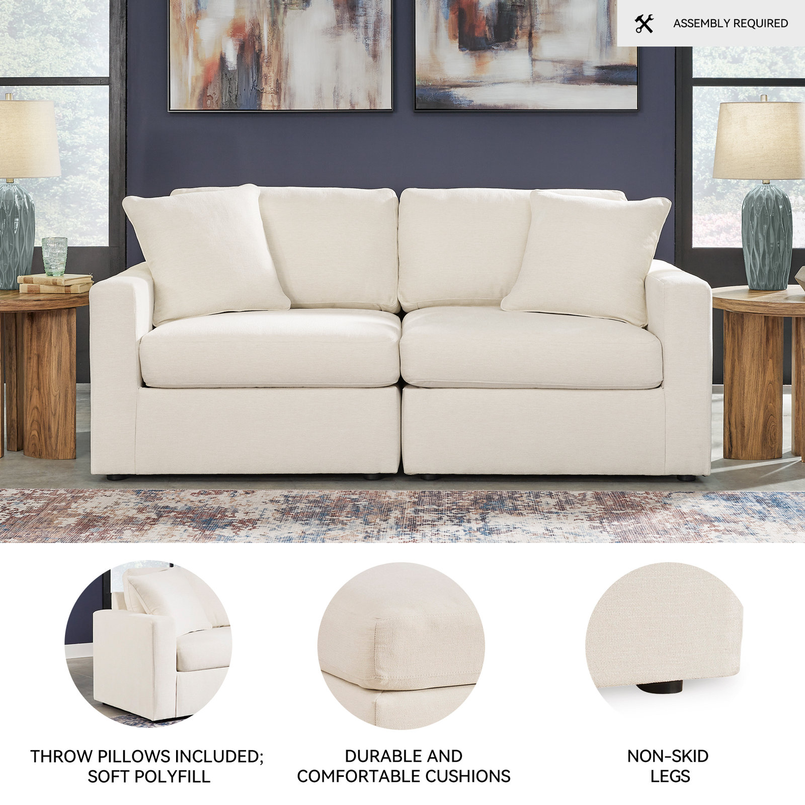 76" Modular Loveseat, White