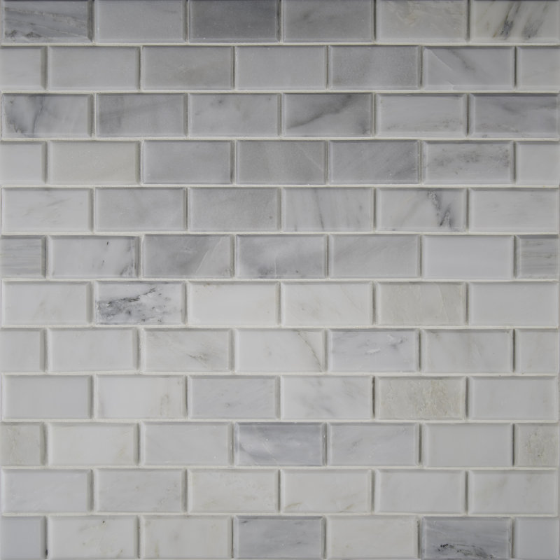 Iona Mist Subway 12 in. x 12 in. Polished Marble Mosaic Wall Tile