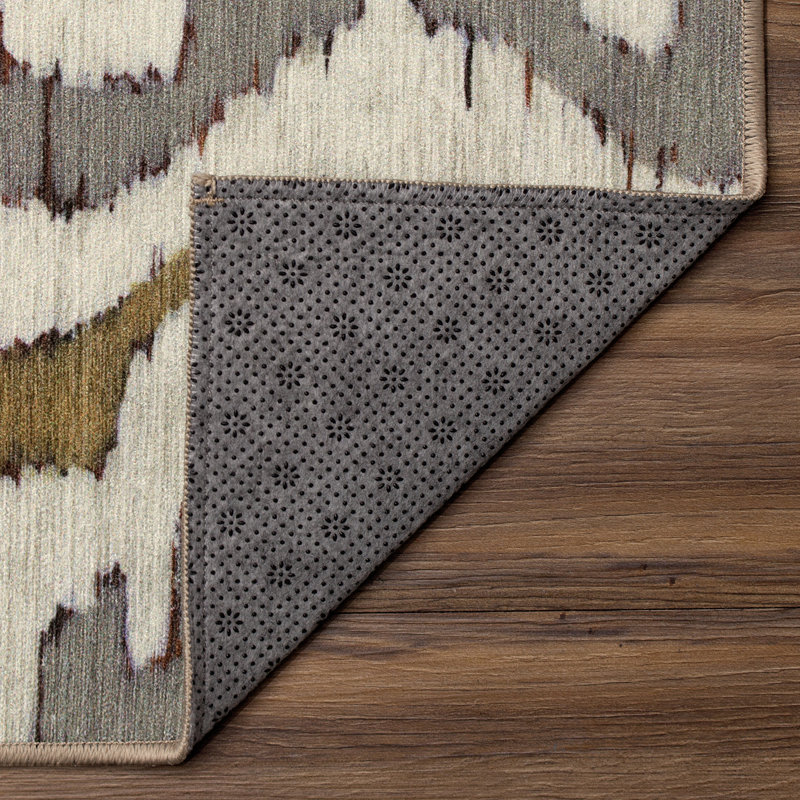 Ochre Ikat Grey/Gold Performance Flatweave Washable Oriental Indoor / Outdoor Rug, Rectangle 3' x 5'