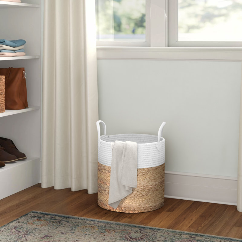Canvas Laundry Basket with Handles, Small (H 32 cm x W 28 cm x D 28 cm), Beige/Light Brown