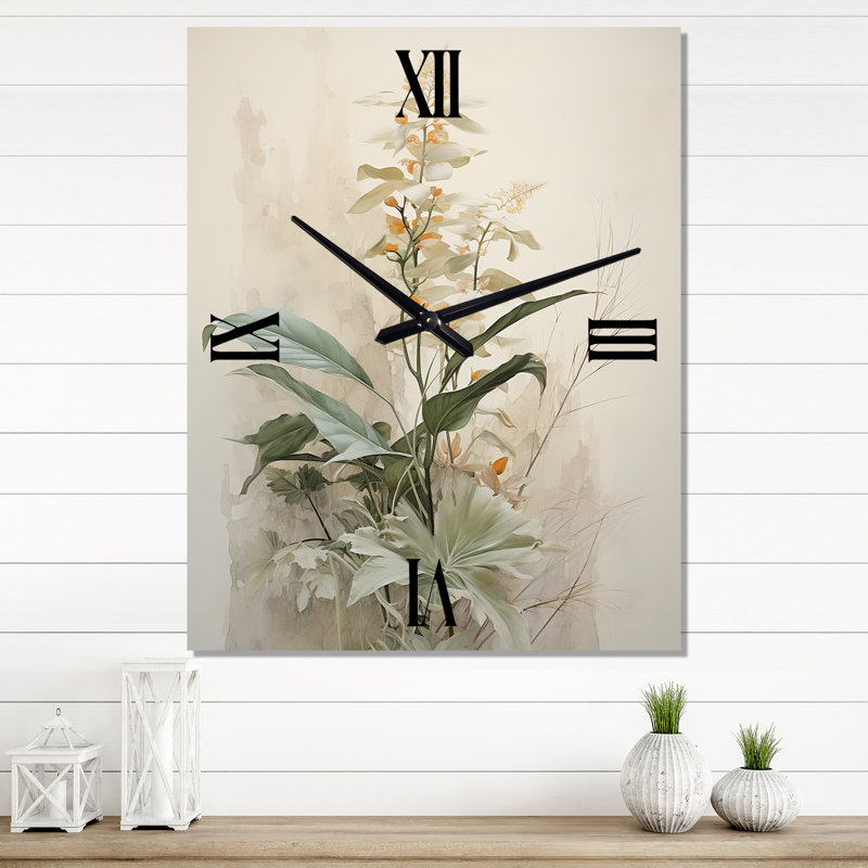 Beige minimalisme botanique sérénité II - plantes très grandes horloges murales, Moyen