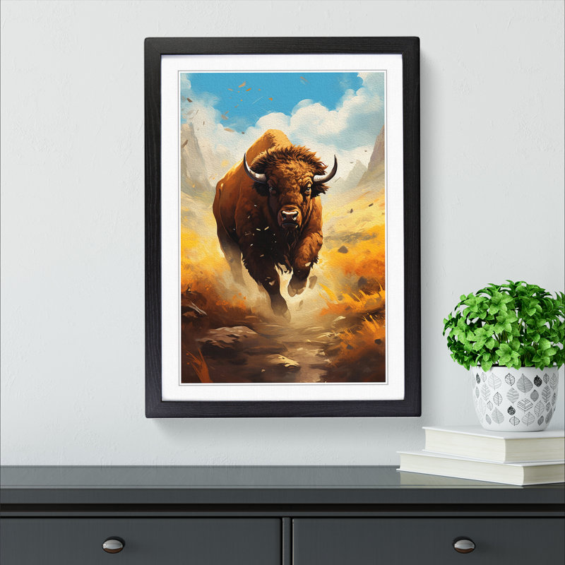 Buffalo Digital Art - Framed Print, 64cm H x 46cm W x 2cm D, Black Framed