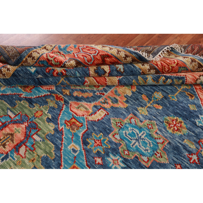 Tapis oriental fait à la main bleu Oushak 9 x 12