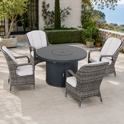 5-Piece Outdoor Patio Dining Set with 2-In-1 Round Fire Pit Dining Table