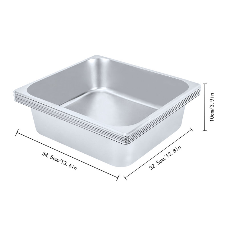 Paquet de 6 casseroles d'hôtel 1/3 taille 4 po de profondeur, H 3,9 po x l 14 po x P 13,6 po