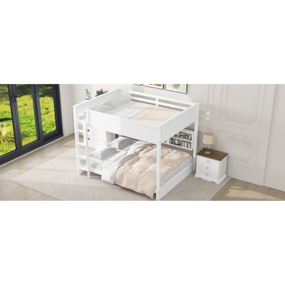 Lit superposé avec ports et rangement, blanc