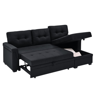 Lit escamotable 86 po, 3 places, L / R réversible, noir, surpiqûre géante et accent pour le temps avec une vie confortable