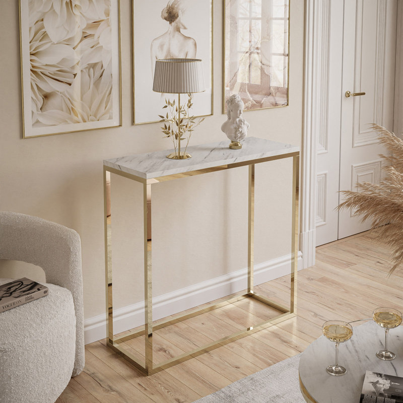 Claborn Stone Top Console Table, 80cm H x 80cm W x 30cm D , Levanto Marble