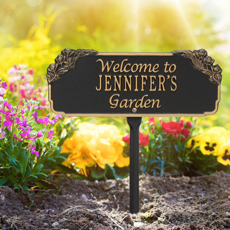 Welcome Personalized Garden Sign, Black/Gold, Yes