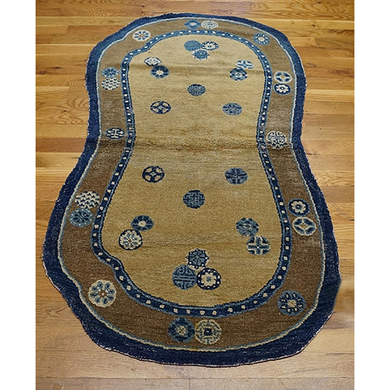 1750s Gold Antique Chinese Ningxia Saddle Horse Cover Rug 2'4"x4'6" Wool Carpet