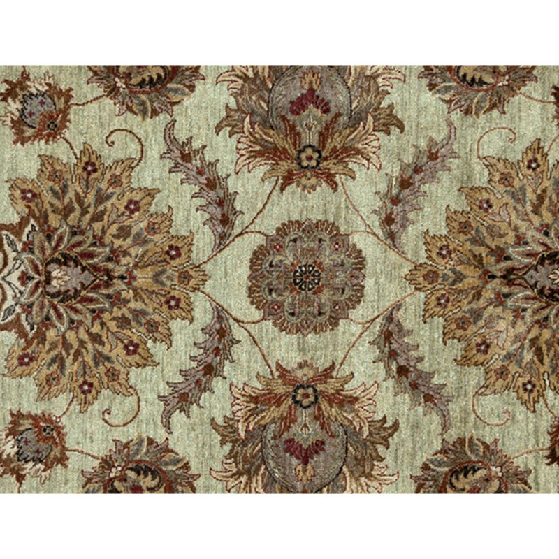 Hand Knotted Wool Oriental Area Rug in Light Green And Ivory