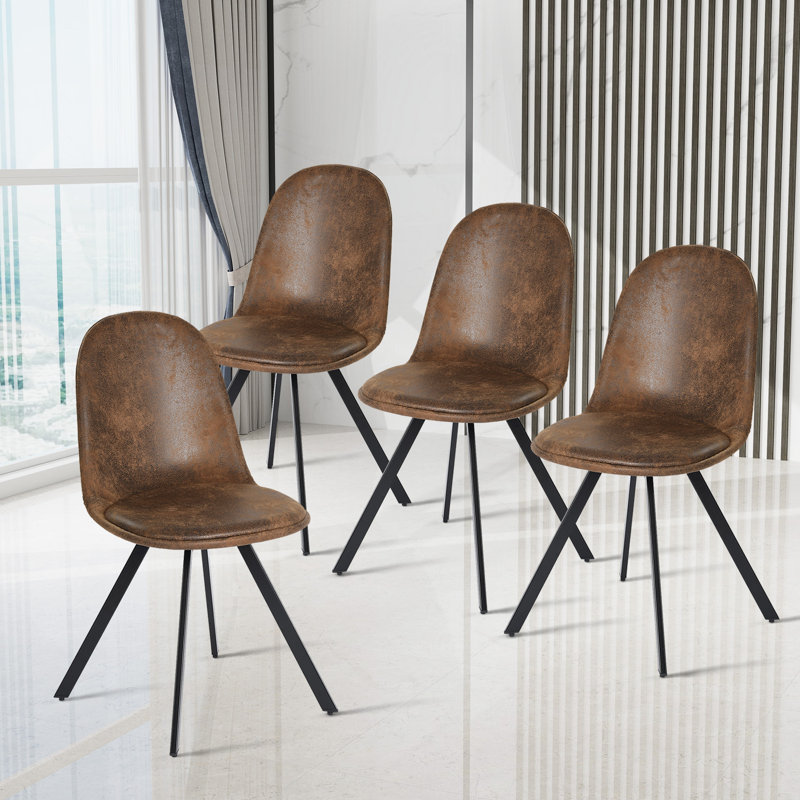 Khadiga Modern Upholstered Swivel Dining Chairs with Backrest, Set of 4, for Dining Room, Brown