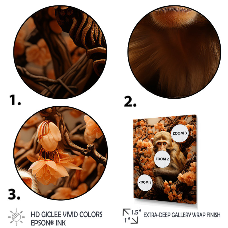 Palette d'automne brun - art mural singe, H 32 po x l 16 po x P 1 po, Cadre simple blanc