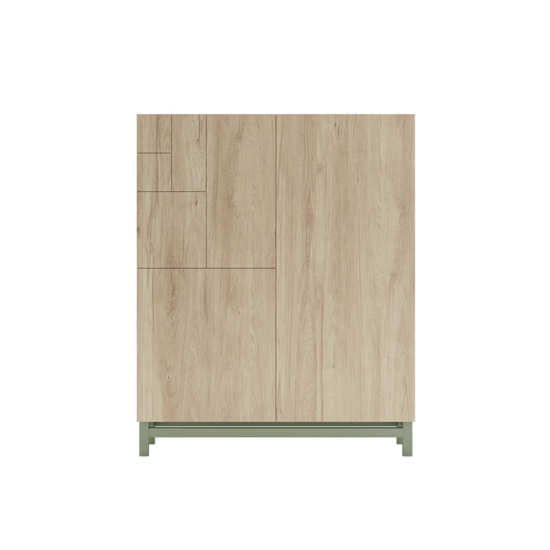 18 Pair Shoe Storage Cabinet, Light Oak/Green