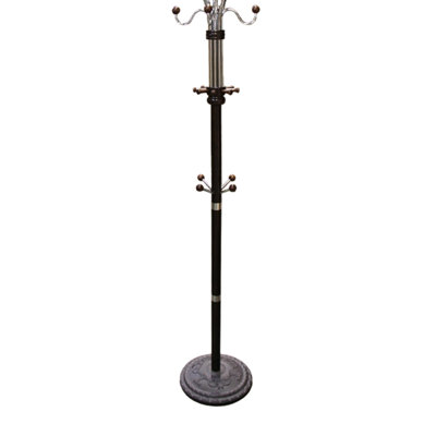 Porte-manteau de 185 cm de haut en bois multicolore, pour le rangement, diamètre 57 cm, peut accueillir des manteaux, des vestes, des chapeaux et des écharpes. Support stable pour foulards et chapeaux.