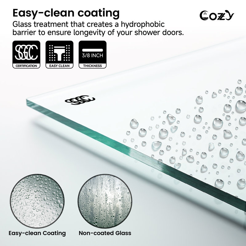 Porte de douche coulissante double sans cadre avec verre givré l 44-49 "x H 76", Or brossé