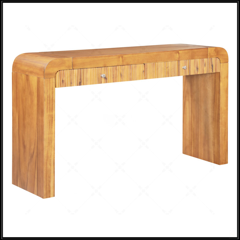 Rustic Console Table With Fluted Drawer, Curved Corners, And Thick Legs For Hallway And Living Room (Brown), Brown