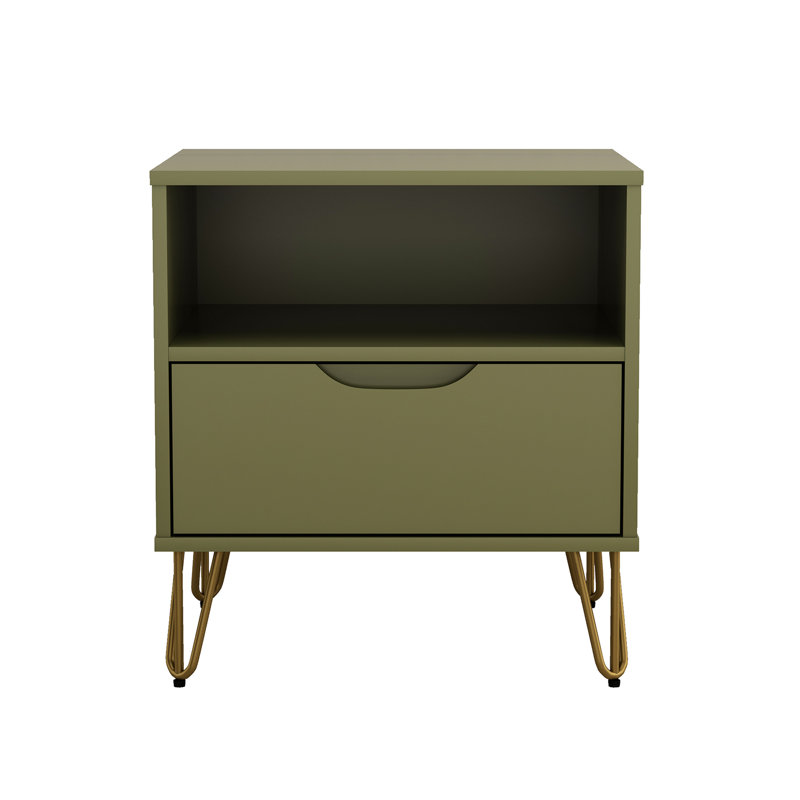 Rockefeller 20" Mid-Century Modern 1-Drawer Nightstand, Olive Green