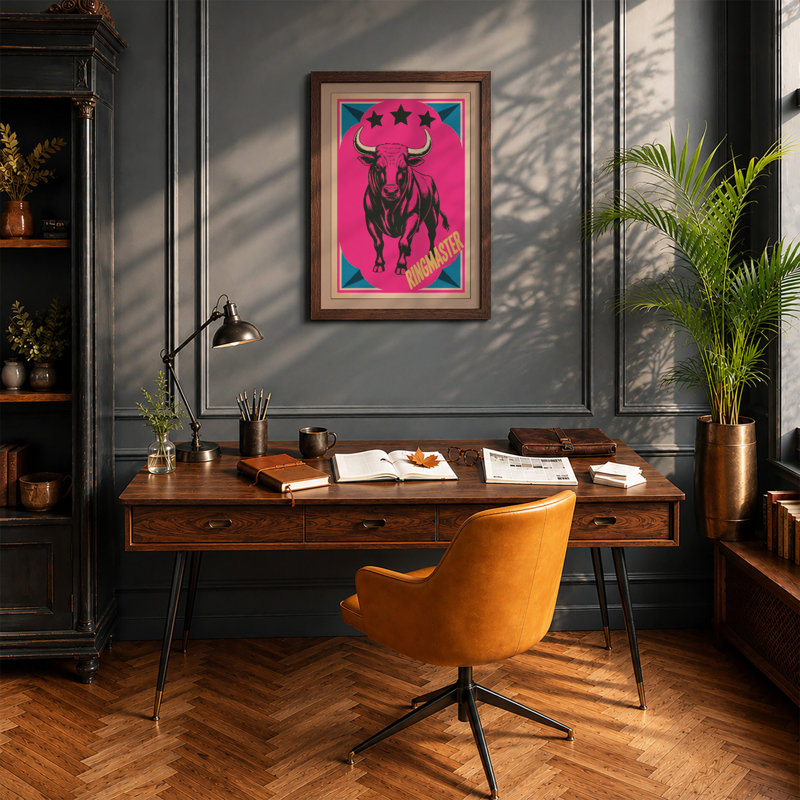 Bull Master Retro - Framed Print, Walnut, A3 - 42.0 x 29.7 cm