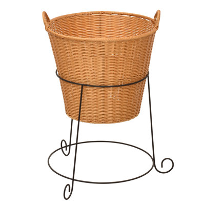 27.5" H X 20.5" W - Round Plastic Wicker Basket With Stand And Handles