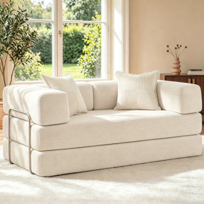65Inch Floor Sofa Bed, 5-In-1 Convertible Sleeper Sofa With Removable Armrests, Corduroy Fabric Sofa Couch, No Assembly Required For Living Room, Dorm, Studio