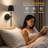 Dimmable Armed Wall Sconces Wireless Empire Metal Shade Black Fixture for Mirror Painting -1264398349