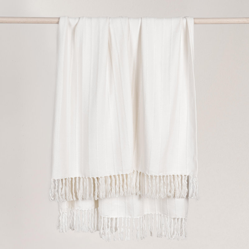 Hendri Hand Woven Throw Blanket, White Striped