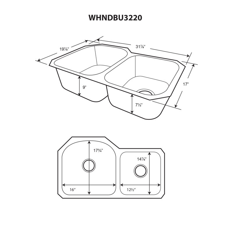 Whitehaus 32" Brushed Stainless Steel Double Bowl Undermount Sink