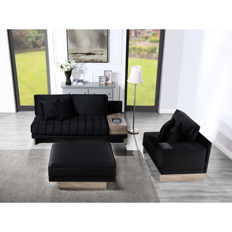 Reversible Sectional: Velvet, Storage, Charging, 4 Black Sectional With Storage Compartment, , And Design