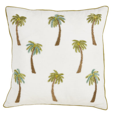 Palms Collection Appliqued Cotton Reversible Throw Pillow