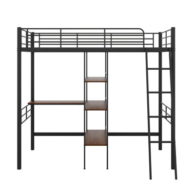 A TwinSized Metal Loft Bed With A BuiltIn Desk And Shelves For Added Functionality And Convenience