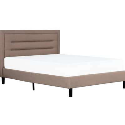 Contemporary Brown Full Size Upholstered Bed With Headboard, Horizontal Tufting, Plywood Frame And Slats, Legs, Quick Installation, Compact Shipping Platform Modern Channel Design, Solid Wood Slats