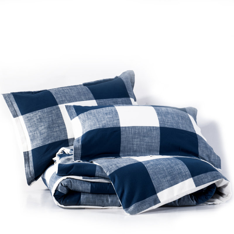 Ensemble de housse de couette 100% coton à carreaux teints avec flammé texturé, ensemble de literie de ferme doux et respirant, certifié OEKO-TEX