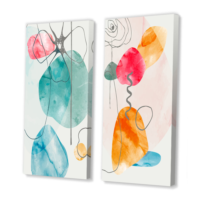 «Trendy Abstracts with Colorful Shapes IV», ensemble de 2 peintures, Toile tendue, H 40 po x l 40 po x P 1,5 po