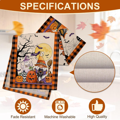 Gnome Halloween Table Runner Kitchen Dining Decor 13x72 Inch | Ghost Boo Pumpkin Bat Kitchen Holiday Table Decoration for Home, Party Spooky