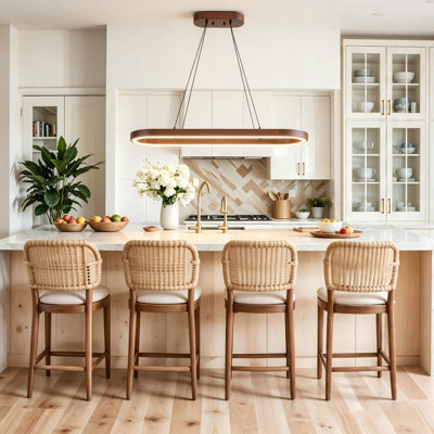 Modern Adjustable Walnut Oval LED Pendant Light
