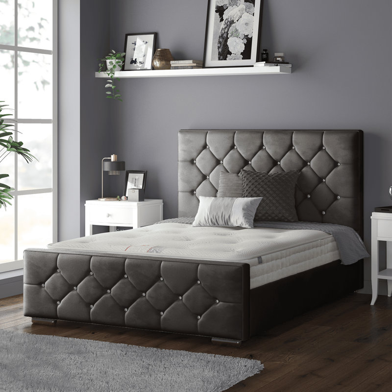 Chen Upholstered Bed, Charcoal, Double (4'6)
