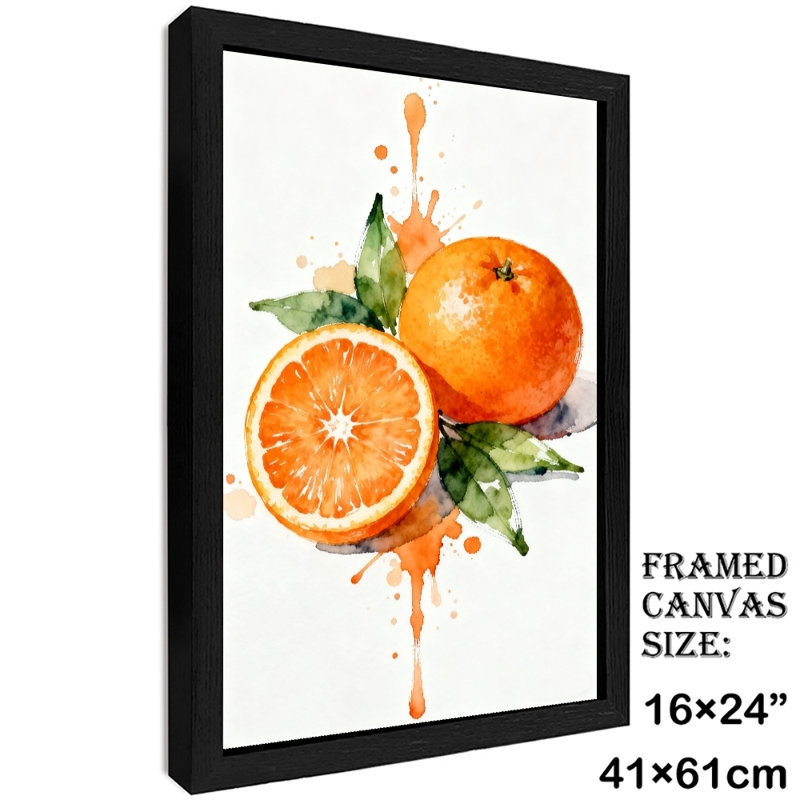 Art encadré noir rétro réaliste et orange vif avec aquarelle, impressions d'art de style rétro, H 25 po x l 17 po
