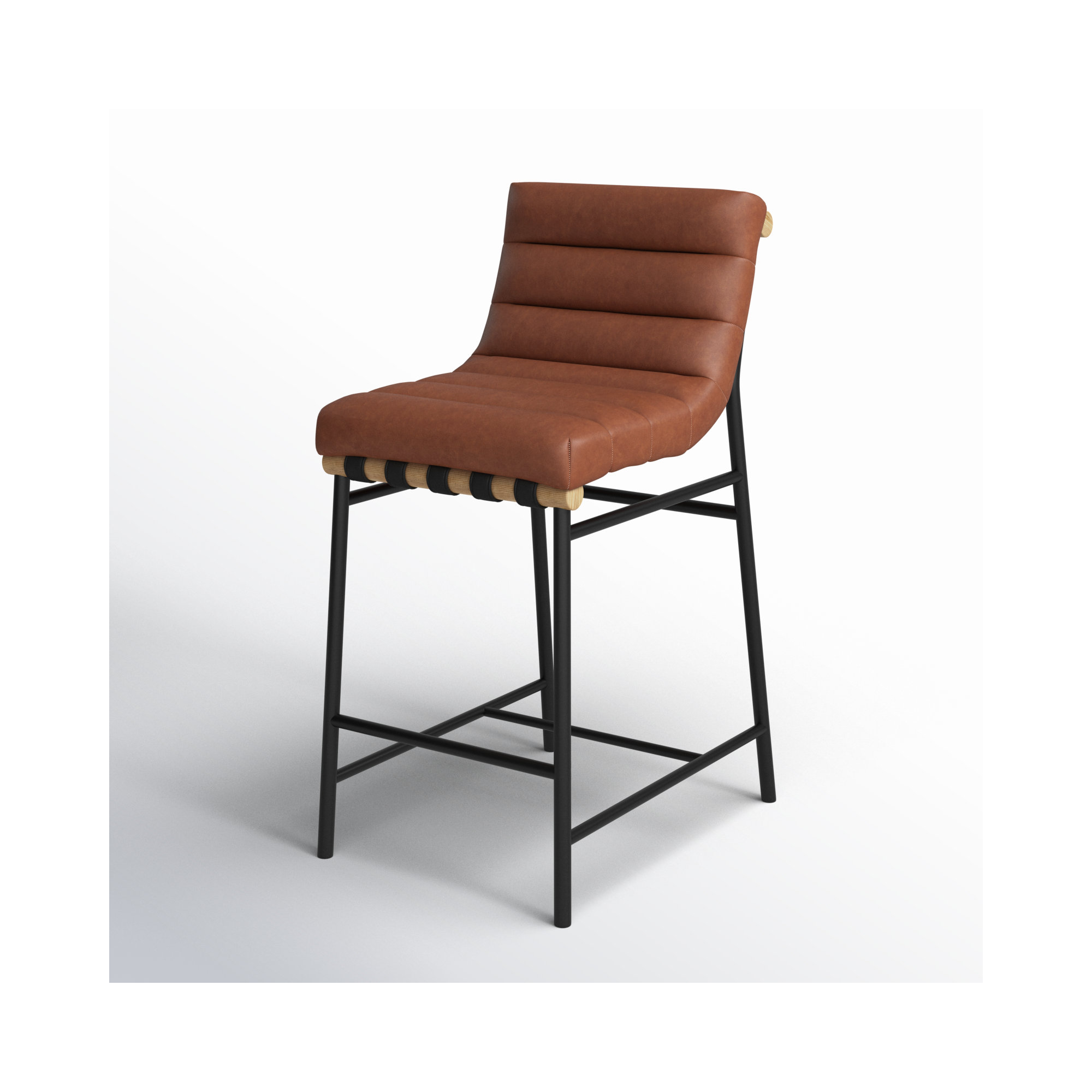 Vincentas Counter Stool, Cognac Faux Leather, Counter Stool (26.4" Seat Height)
