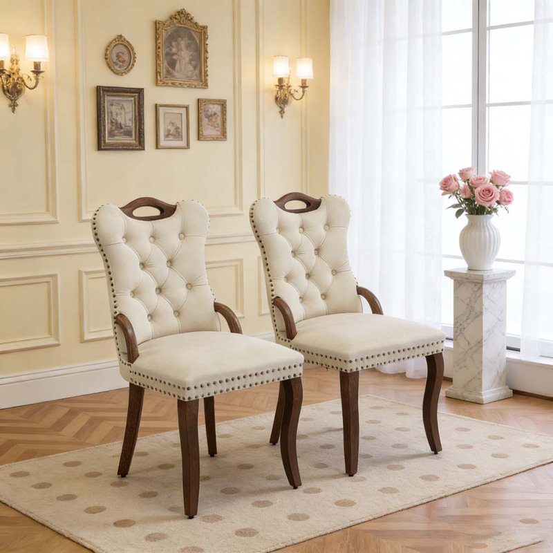 Chaise de salle à manger en velours, Beige