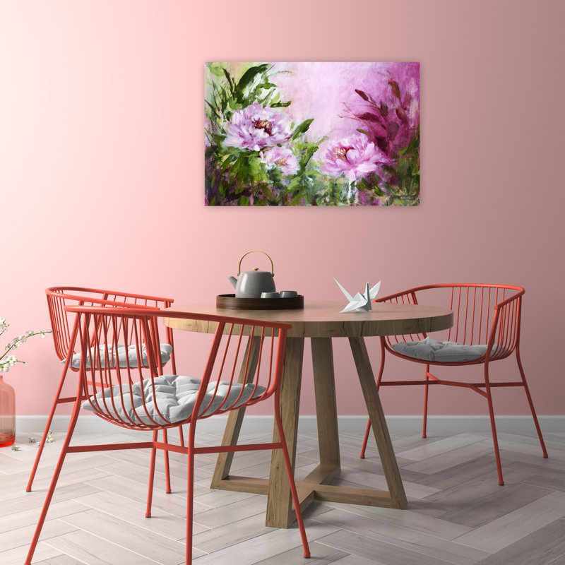 Blushing Peonies Abstract Contemporary Wall Art Print 1 Piece Wrapped Canvas Wall Art, 60.96cm H x 91.44cm W