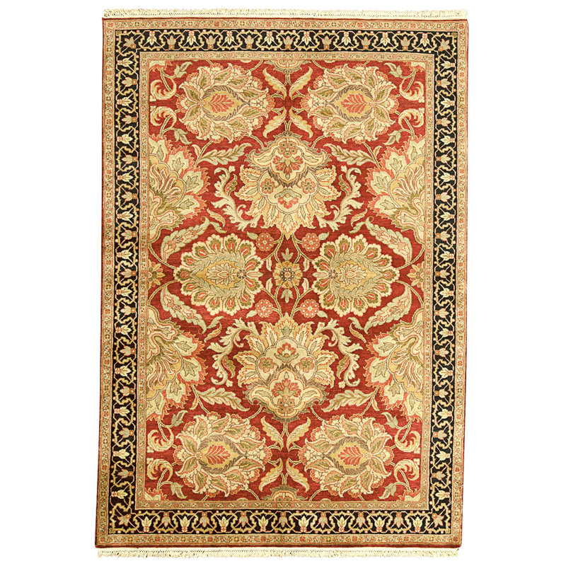 Tapis rouge et noir noué à la main de haute qualité