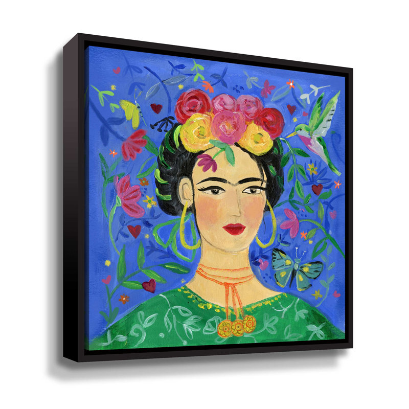 Frida Blue - reproduction d'art sur toile, H 24 po x l 24 po x P 2 po, Toile avec cadre noir