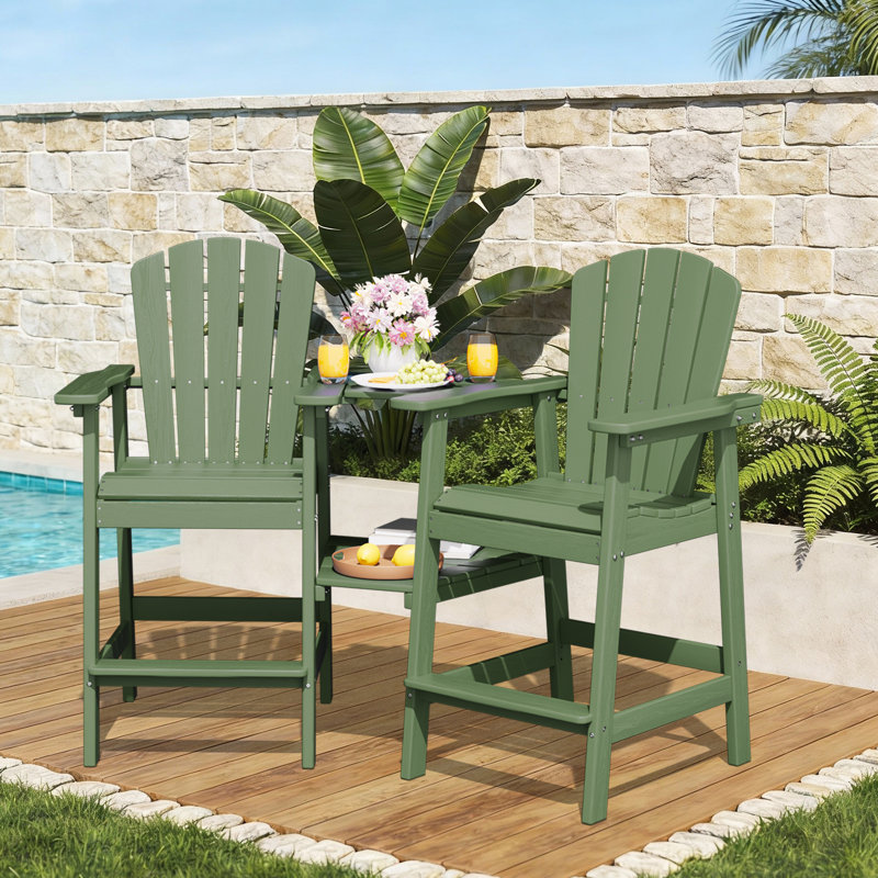 Wolak HDPE Outdoor Adirondack Chair Set With Table, Light Green