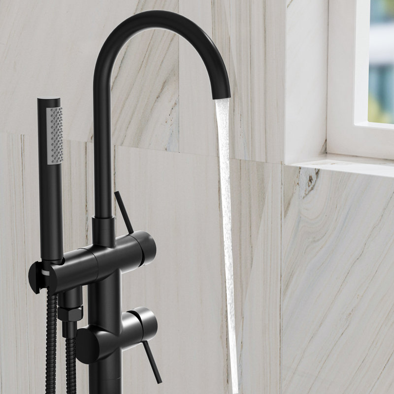 Robinet de baignoire autoportant noir mat en acier inoxydable H 45 po 45 po avec douche à main, Noir mat