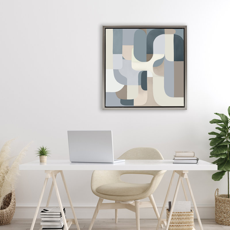 Cadre flottant Bauhaus Blue Curves, design par Annabelle Hall, H 25 po x l 25 po, Cadre flottant gris lustré
