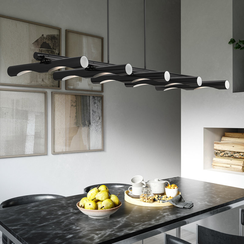 Clearlake 10 - Light Satin Black Kitchen Island Pendant, Black Chrome