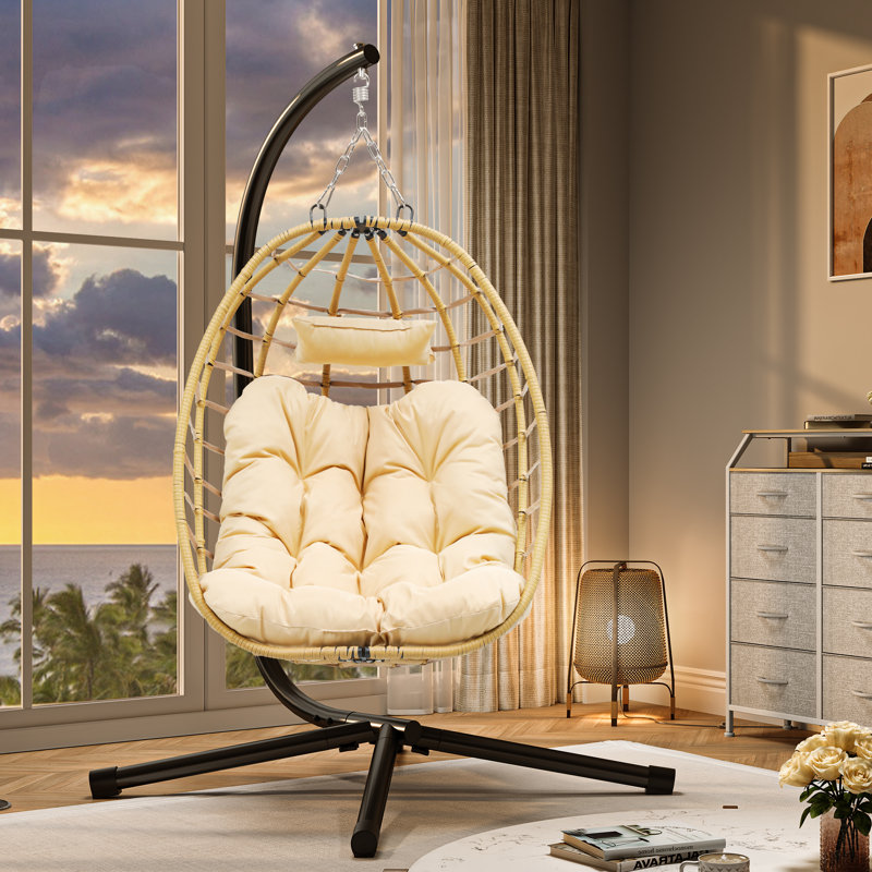 Zuriah Egg Chair with Stand, Yellow and Beige