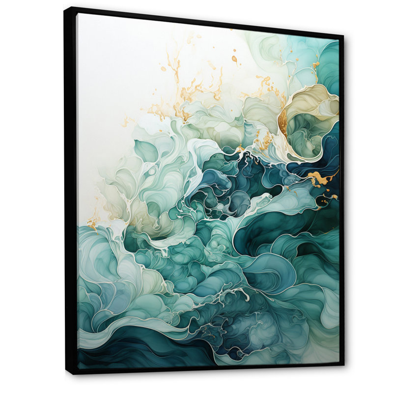 Jaici sarcelle or minimalisme sérénité en mouvement - décoration murale minimalisme, H 40 po x l 30 po x P 1,5 po